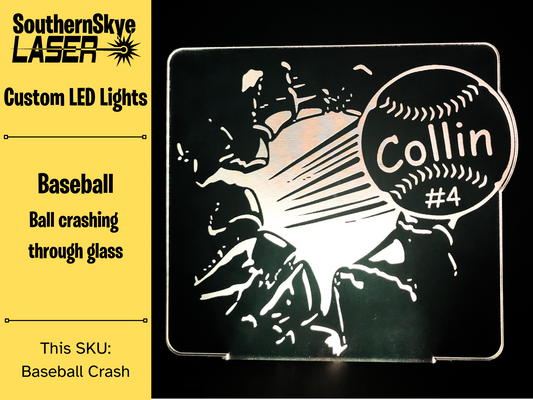 Baseball Crashing through glass LED Light, Night Light, Desk Light Personalized Gift, Trophy, Award