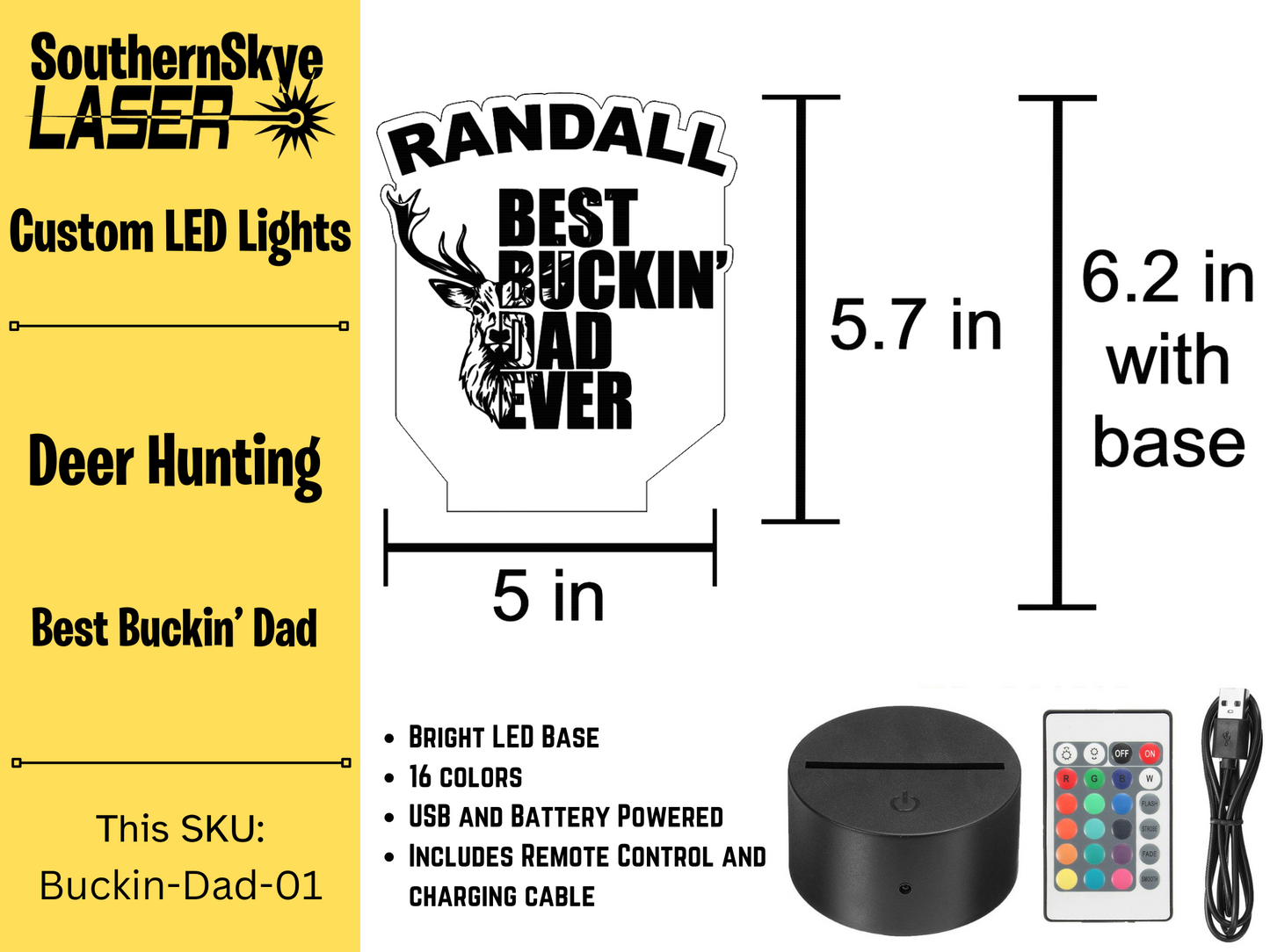 Deer hunting LED Light, Best Buckin' Dad, Night Light, Desk Light, Personalized Gift, Gift idea for Dad