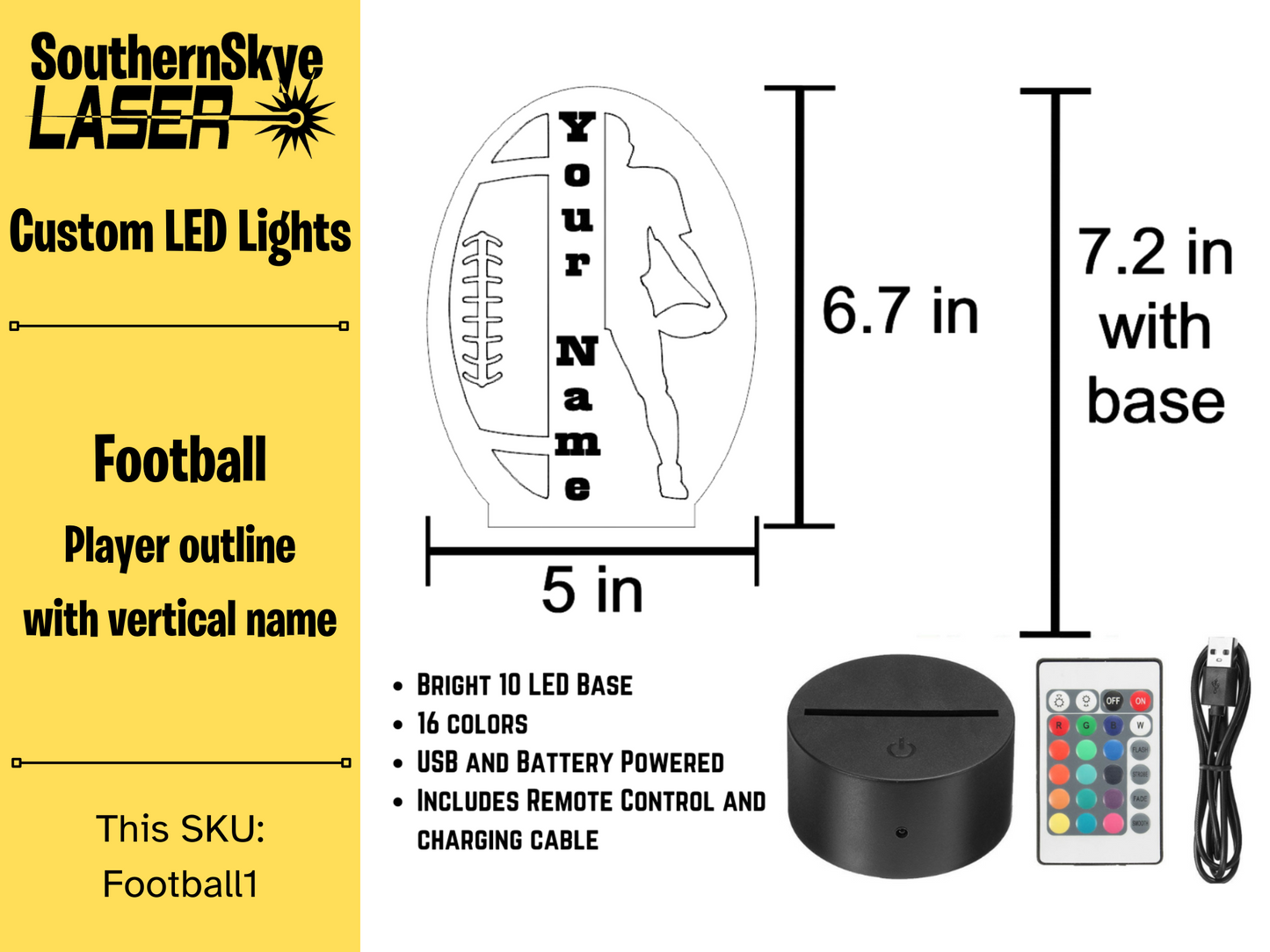 Football LED Light, Night light, Desk Light, Personalized Gift, Trophy, Award