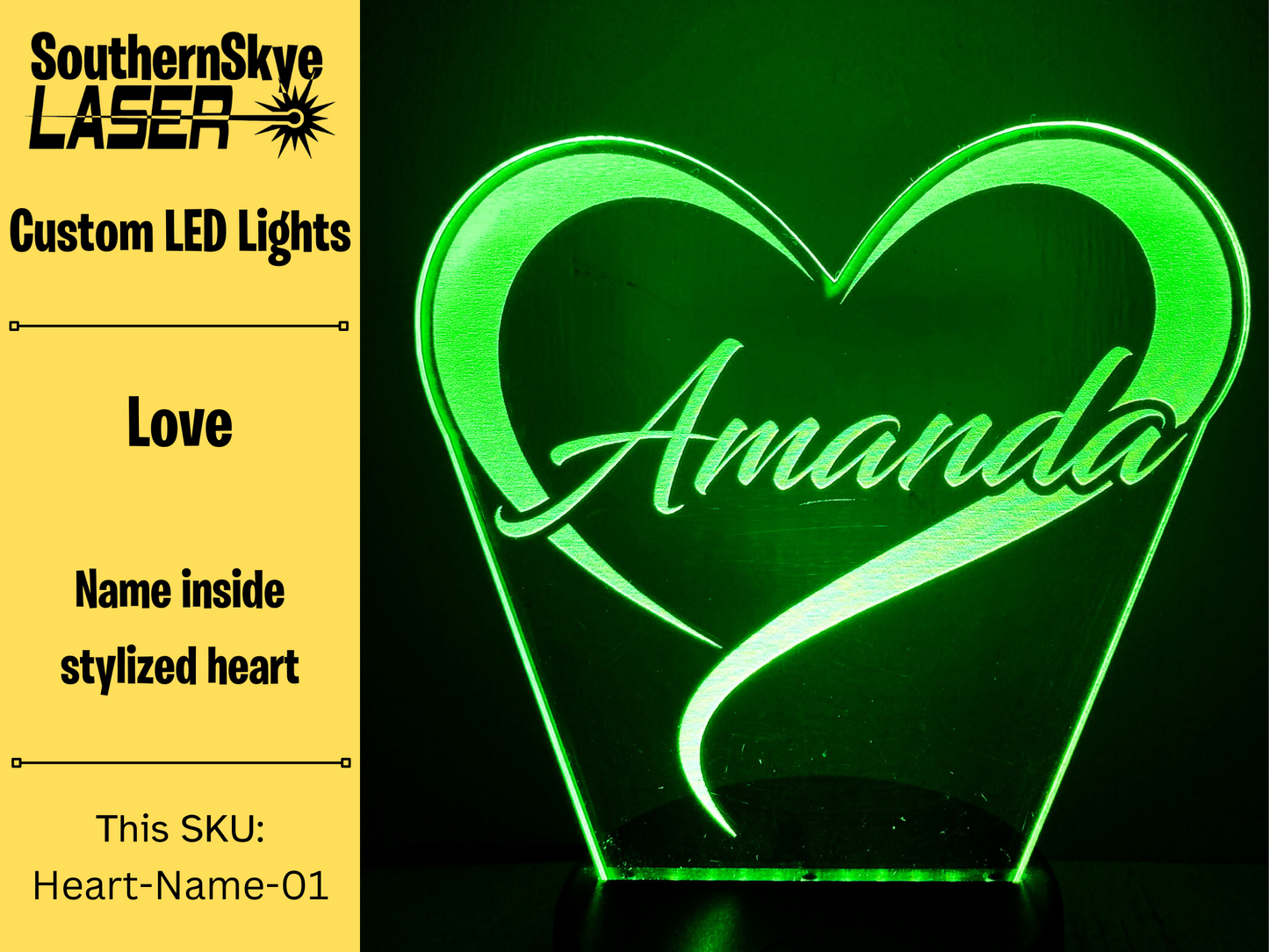 Stylized name with modern Heart Design Night Light, Desk Light, Personalized Gift, Gift idea for Valentine's Day