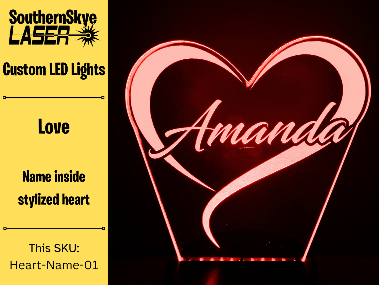 Stylized name with modern Heart Design Night Light, Desk Light, Personalized Gift, Gift idea for Valentine's Day