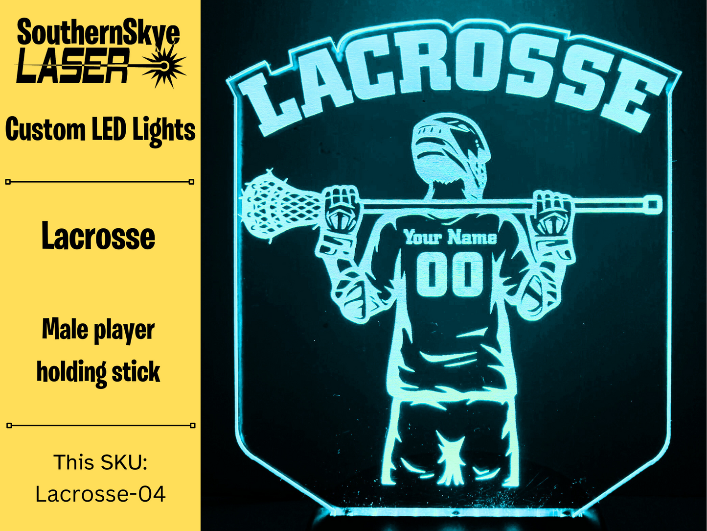 Lacrosse LED Light Featuring Player with name and number, Night Light, Desk Light Personalized Gift, Trophy, Award