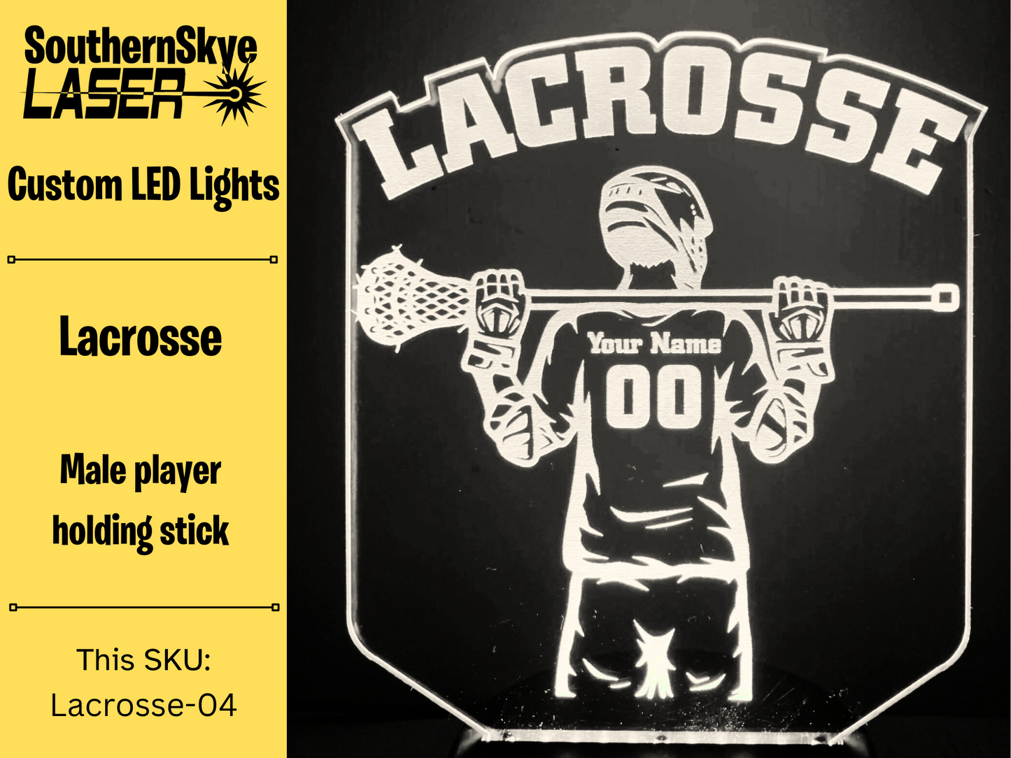 Lacrosse LED Light Featuring Player with name and number, Night Light, Desk Light Personalized Gift, Trophy, Award