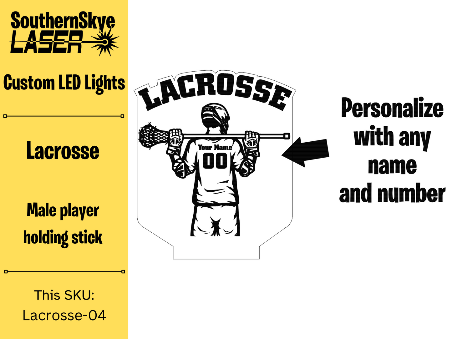 Lacrosse LED Light Featuring Player with name and number, Night Light, Desk Light Personalized Gift, Trophy, Award