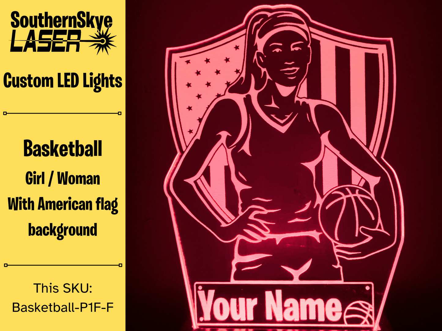 Basketball Girl Woman LED Light, Night Light, Desk Light Personalized Gift, Trophy, Award