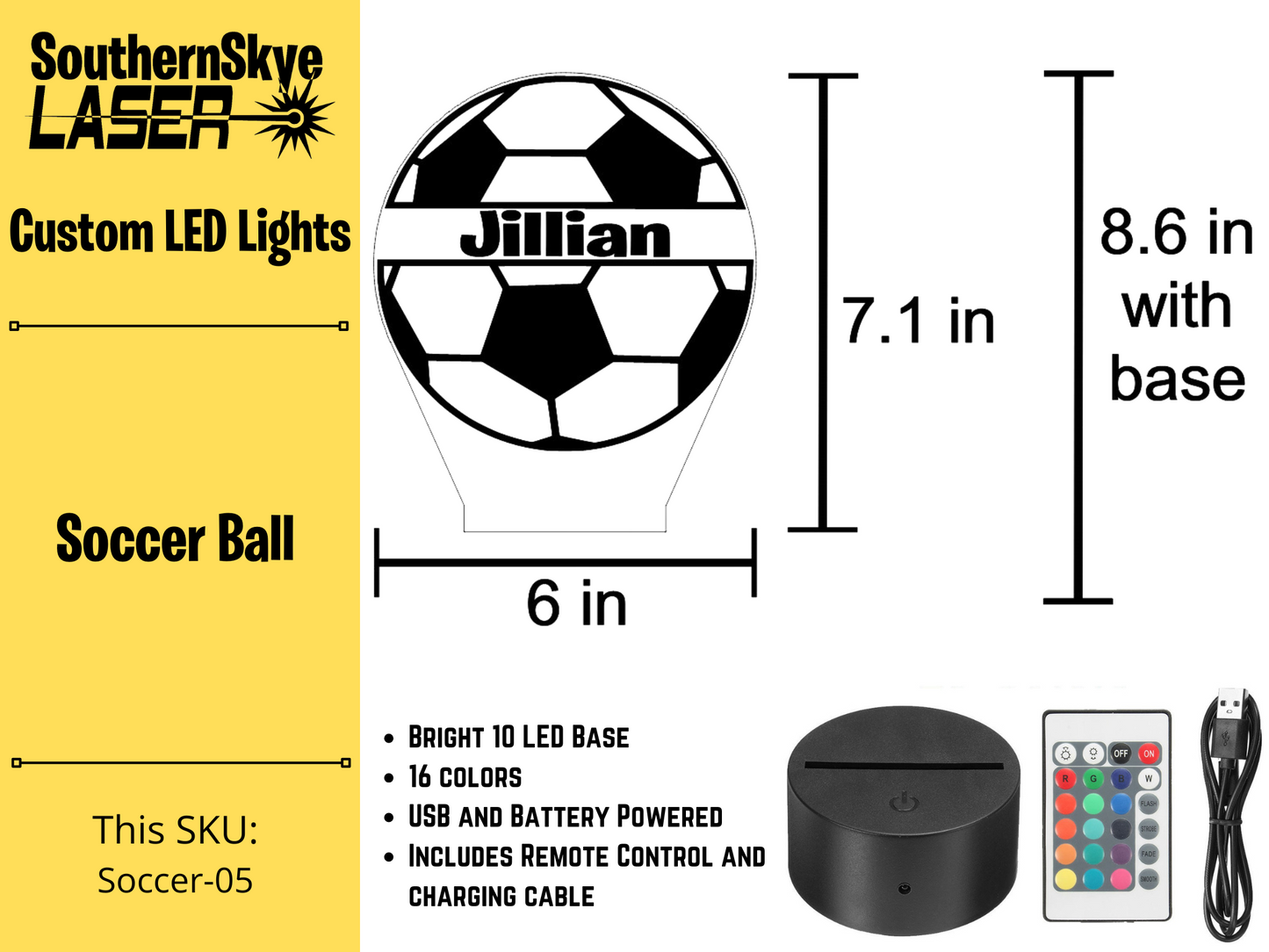 Soccer Ball LED Light, Night Light, Desk Light Personalized Gift, Trophy, Award