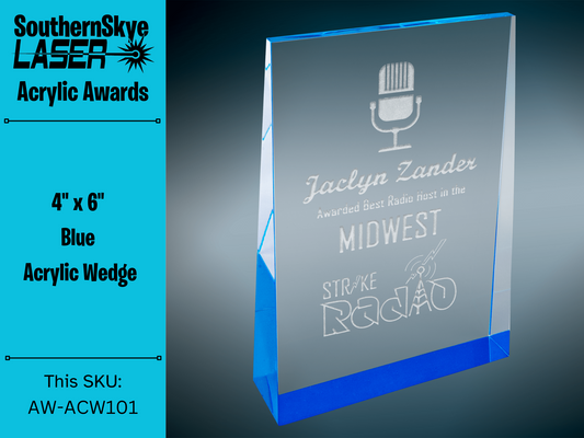 4" x 6" Blue Acrylic Wedge Trophy, Award