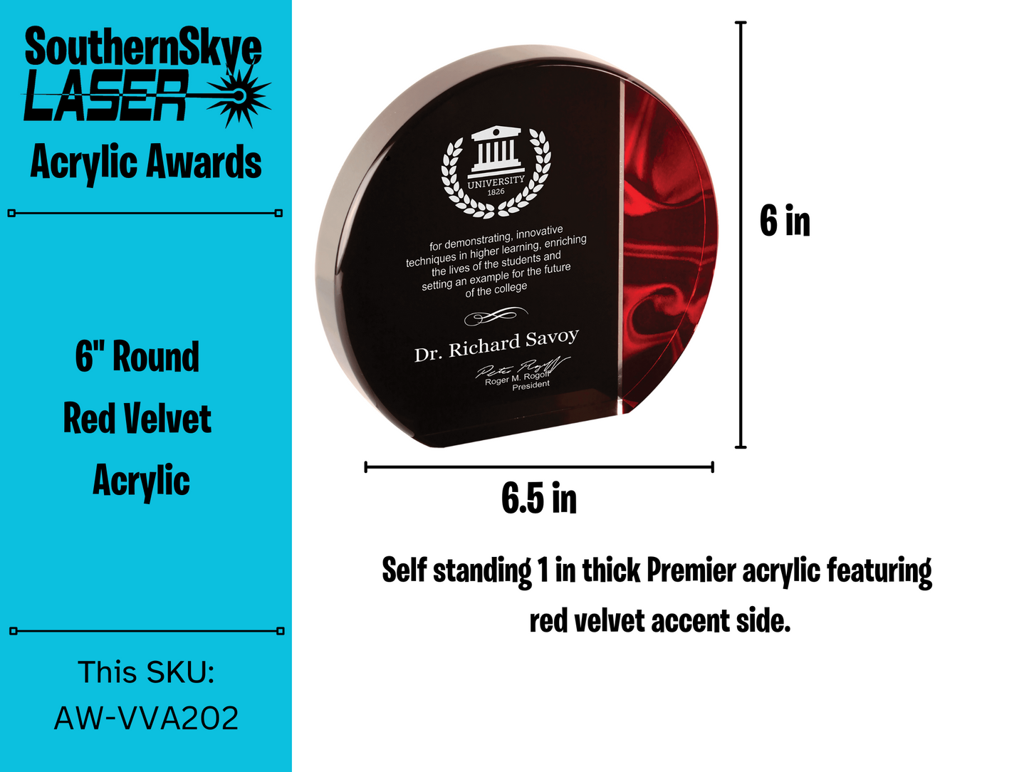 6" Round Red Velvet Acrylic Self Standing Award