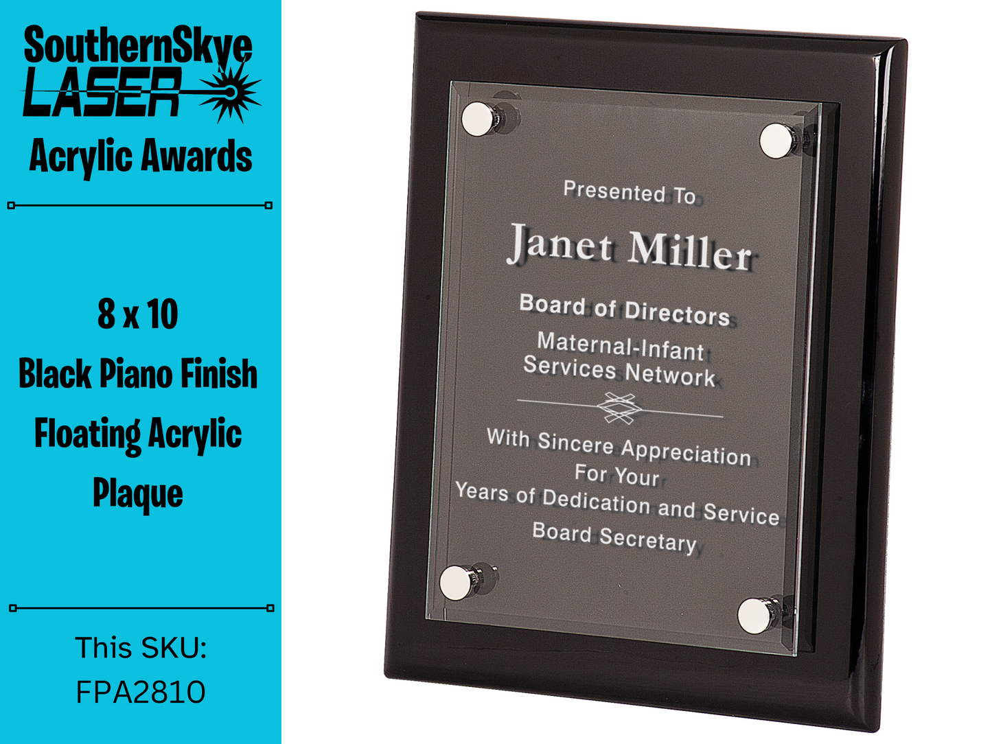 8" x 10" Black Piano Finish Floating Acrylic Plaque